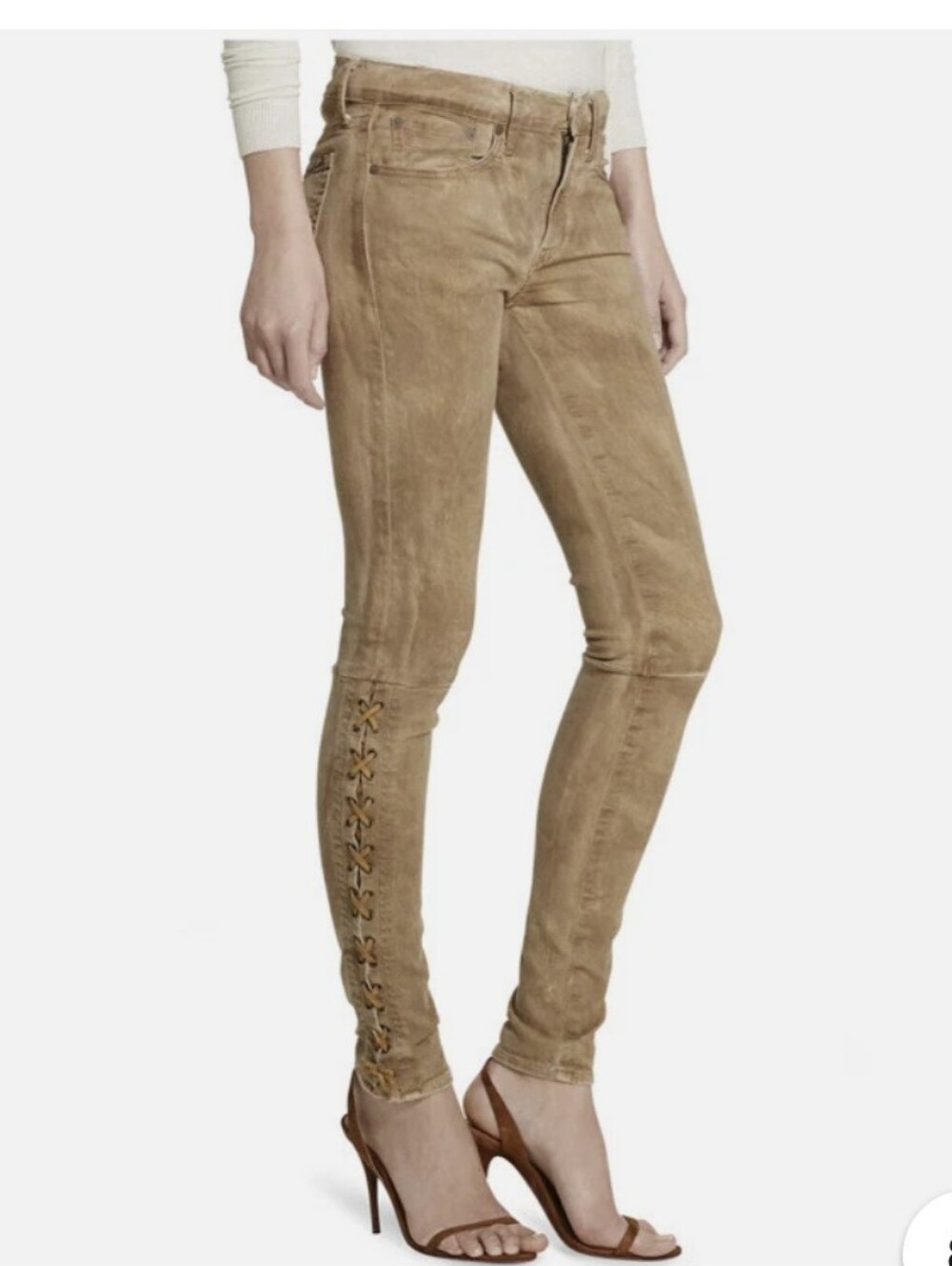 POLO Ralph Lauren Tompkins Skinny Laced With Leather Size 26 Made In Tunisia